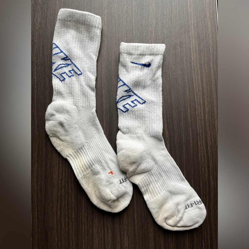 Blue & White Nike Dri-Fit Cotton Cushioned Crew Socks
